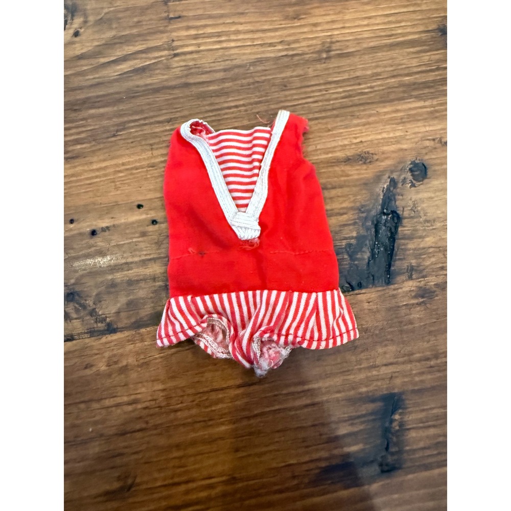 Vintage 1960s Barbie Skipper Swimsuit #950 White Red Stripe